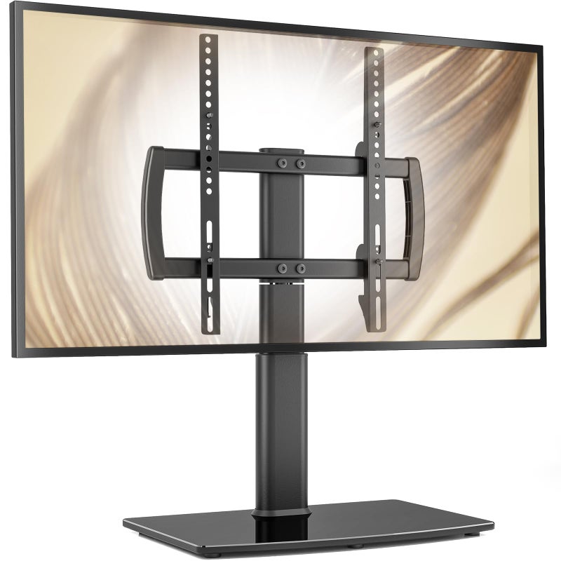 Hemudu Universal Swivel/Table Top TV Stand 27 to 60 inch TVs 80 Degree Swivel, 4 Level Height Adjustable, Heavy Duty Tempered Glass Base, Holds up to 99lbs Screens, HT04B-001 - Image 1