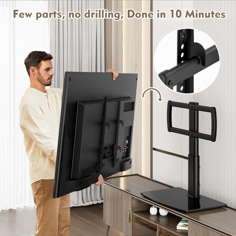 Hemudu Universal Swivel/Table Top TV Stand 27 to 60 inch TVs 80 Degree Swivel, 4 Level Height Adjustable, Heavy Duty Tempered Glass Base, Holds up to 99lbs Screens, HT04B-001 - Image 5