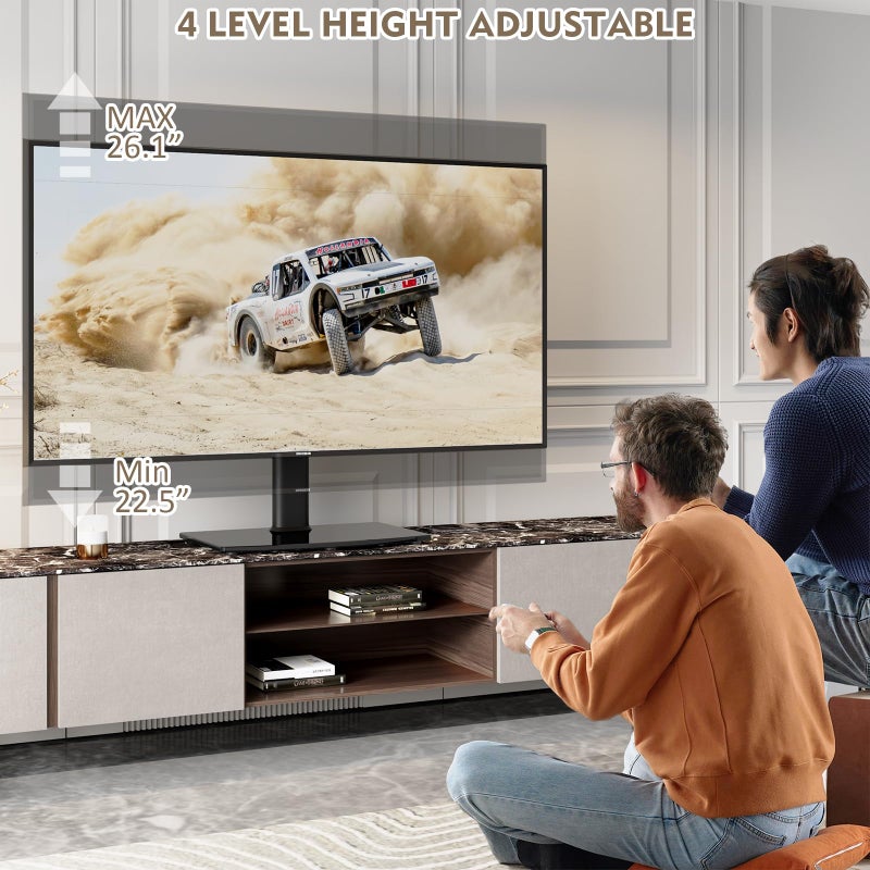 Hemudu Universal Swivel/Table Top TV Stand 27 to 60 inch TVs 80 Degree Swivel, 4 Level Height Adjustable, Heavy Duty Tempered Glass Base, Holds up to 99lbs Screens, HT04B-001 - Image 4
