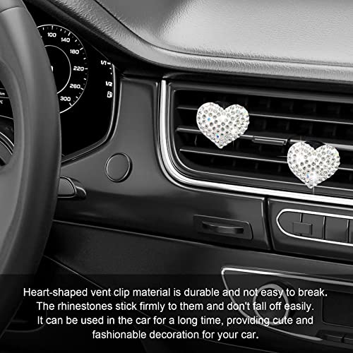 RBOKO 2pcs Car Vent Clip, Bling Crystal Heart Charms, Universal Car Air Conditioning Decor, White - Image 5