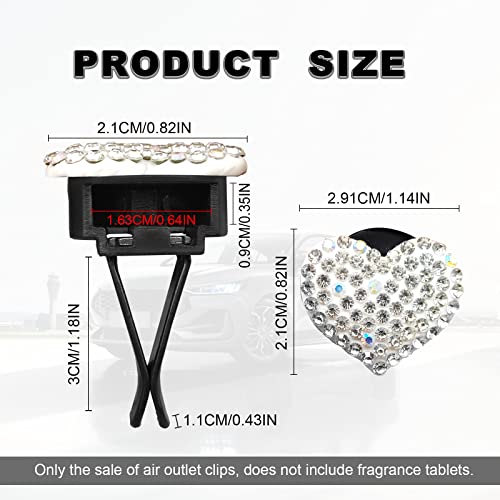 RBOKO 2pcs Car Vent Clip, Bling Crystal Heart Charms, Universal Car Air Conditioning Decor, White - Image 2