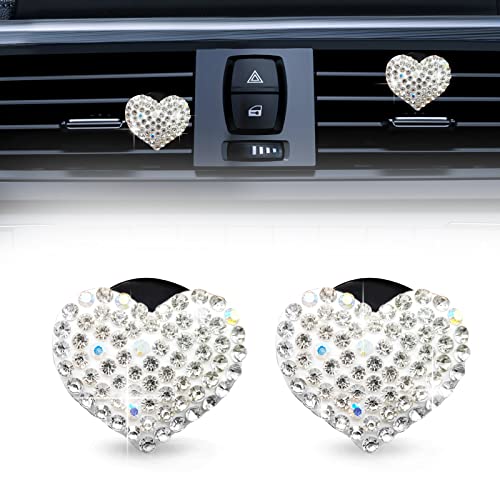 RBOKO 2pcs Car Vent Clip, Bling Crystal Heart Charms, Universal Car Air Conditioning Decor, White - Image 1