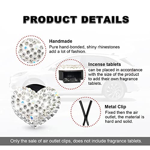RBOKO 2pcs Car Vent Clip, Bling Crystal Heart Charms, Universal Car Air Conditioning Decor, White - Image 3