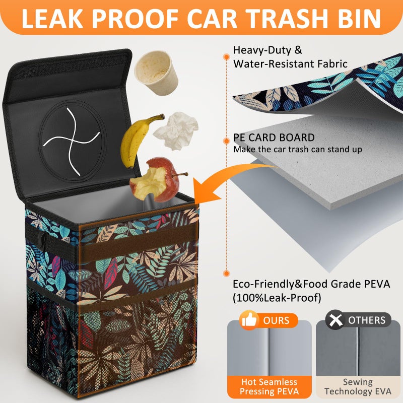 Vankor Car Trash Can for Car Cute, Bag Bin Hanging Waterproof Automotive Garbage Cans Leak Proof Vehicle Trash Can Colorful Leaves - Image 3