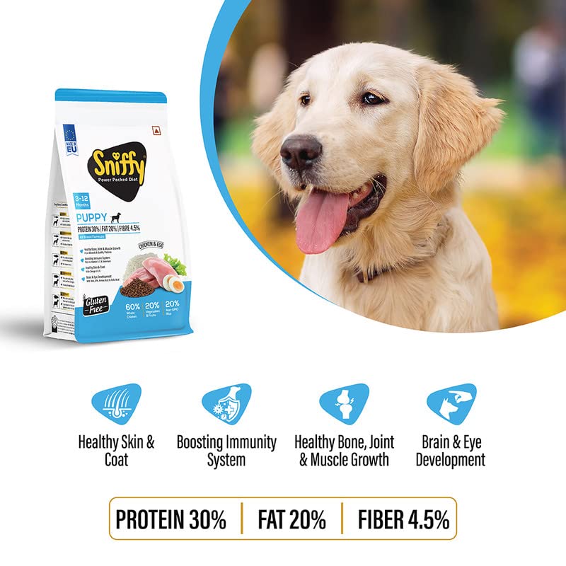 Sniffy Puppy Dry Dog Food - 3kg | Real Chicken & Egg, Power Packed High Protein Diet for All Breeds | Gluten Free Food for Dogs - Image 4