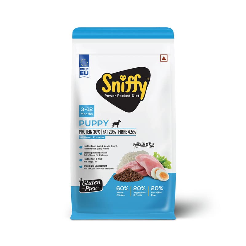 Sniffy Puppy Dry Dog Food - 3kg | Real Chicken & Egg, Power Packed High Protein Diet for All Breeds | Gluten Free Food for Dogs - Image 1
