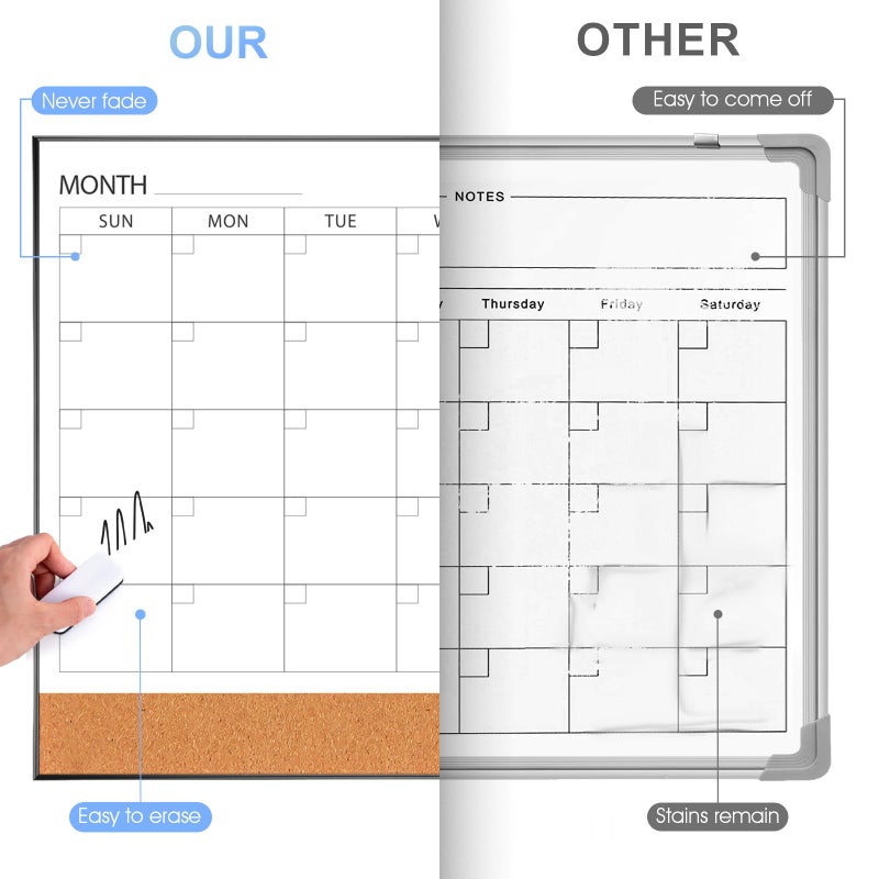 ARCOBIS Dry Erase Calendar with Cork Board for Wall, 36"x 24" Magnetic Calendar Whiteboard with Black Frame, Monthly Combination Board for School, Home, Office - Image 4