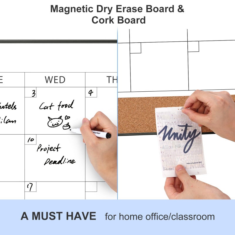 ARCOBIS Dry Erase Calendar with Cork Board for Wall, 36"x 24" Magnetic Calendar Whiteboard with Black Frame, Monthly Combination Board for School, Home, Office - Image 2