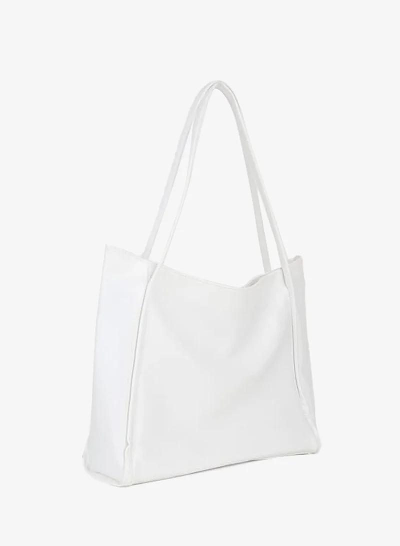 Women's Begonia White Crinkled Synthetic Leather Large Size Zipper Closure Hand, Arm and Shoulder Bag.