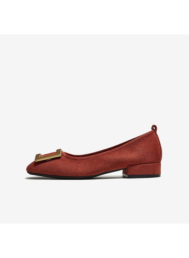 Basto 25 Autumn Simple Fashion Metal Buckle Chunky Heel Square Toe Women's Shoes B0016aq6 Red 36 - Image 4