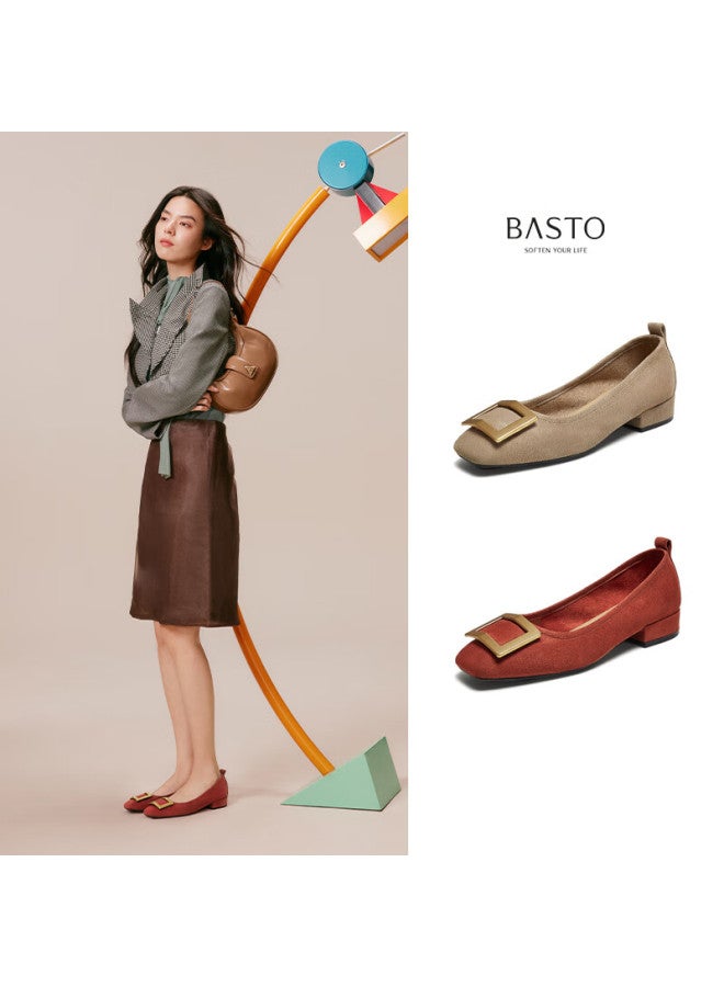 Basto 25 Autumn Simple Fashion Metal Buckle Chunky Heel Square Toe Women's Shoes B0016aq6 Red 36 - Image 3