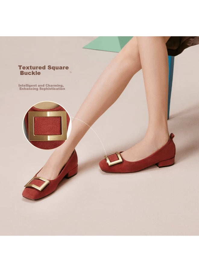 Basto 25 Autumn Simple Fashion Metal Buckle Chunky Heel Square Toe Women's Shoes B0016aq6 Red 36 - Image 1