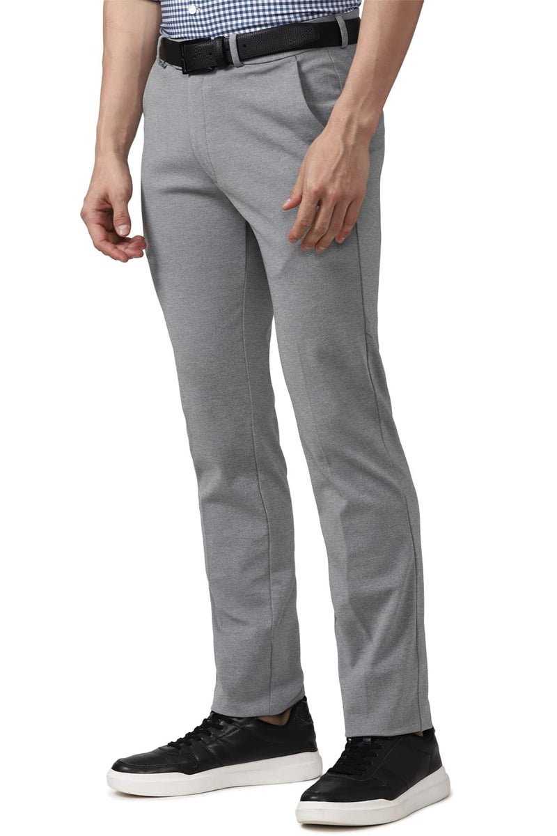 Peter England Men's Mid Rise Formal Stretchable Knit Super Slim Fit Trouser | Comfort Lycra | 360-Degree Stretch Grey - Image 2