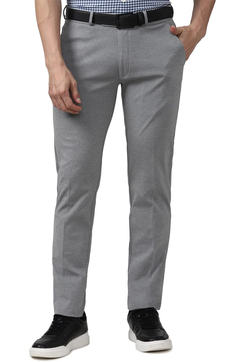 Peter England Men's Mid Rise Formal Stretchable Knit Super Slim Fit Trouser | Comfort Lycra | 360-Degree Stretch Grey - Image 1