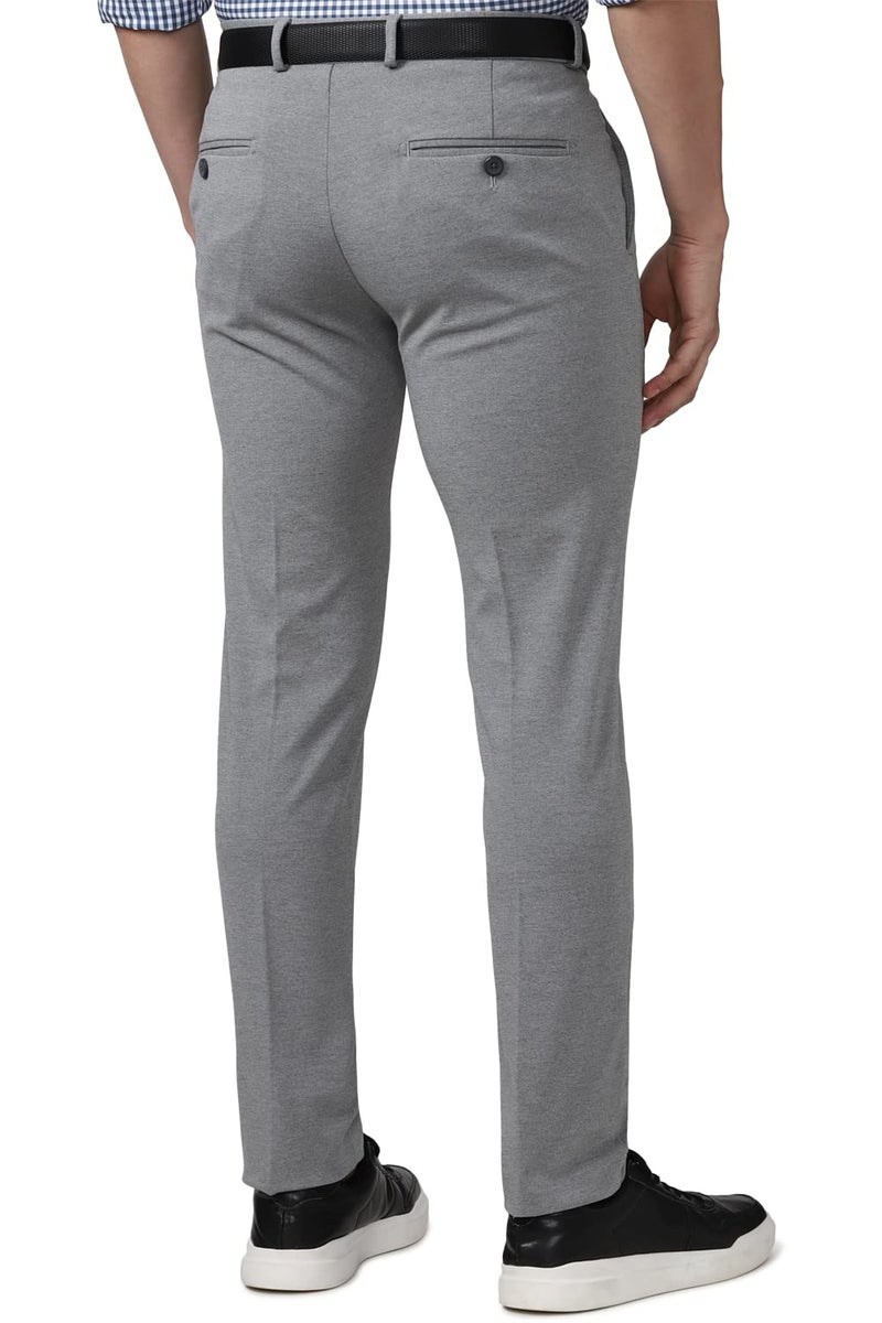 Peter England Men's Mid Rise Formal Stretchable Knit Super Slim Fit Trouser | Comfort Lycra | 360-Degree Stretch Grey - Image 3