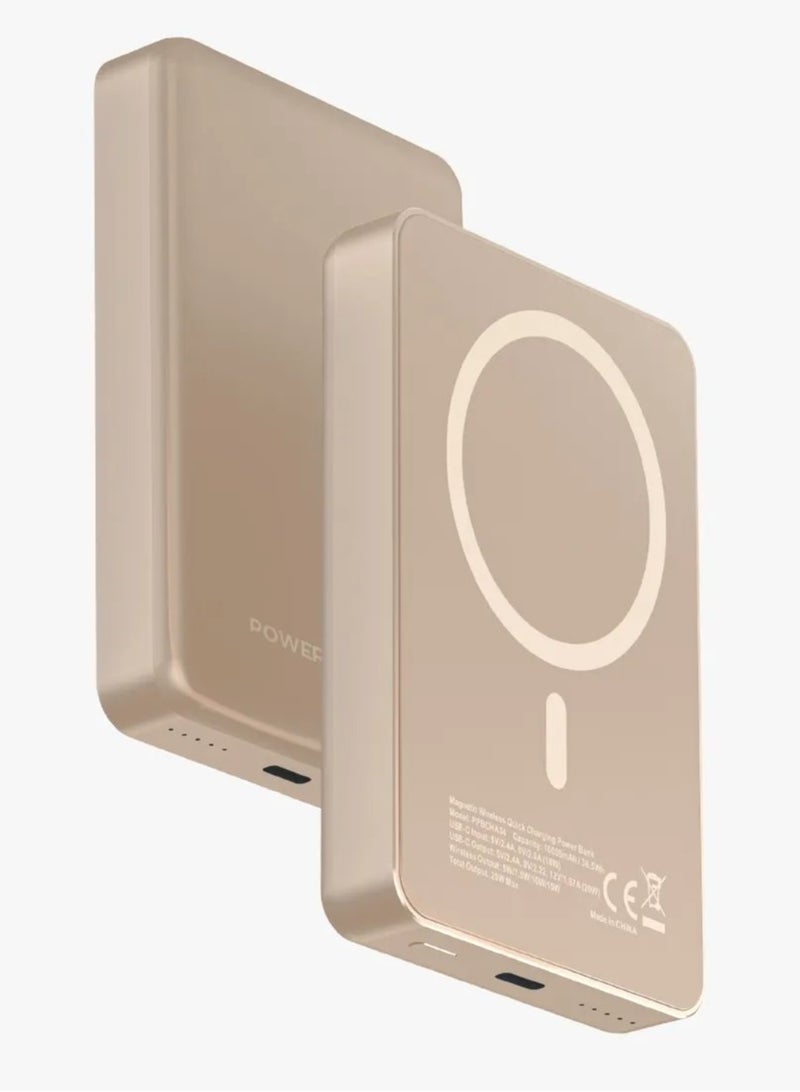 Powerology 10000mAh MagSafe Aluminum Power Bank PD 20W / Compact Design / 15W Wireless Output / Simultaneous Charging / Input & Output / Li-polymer Battery - Desert Titanium - Image 1