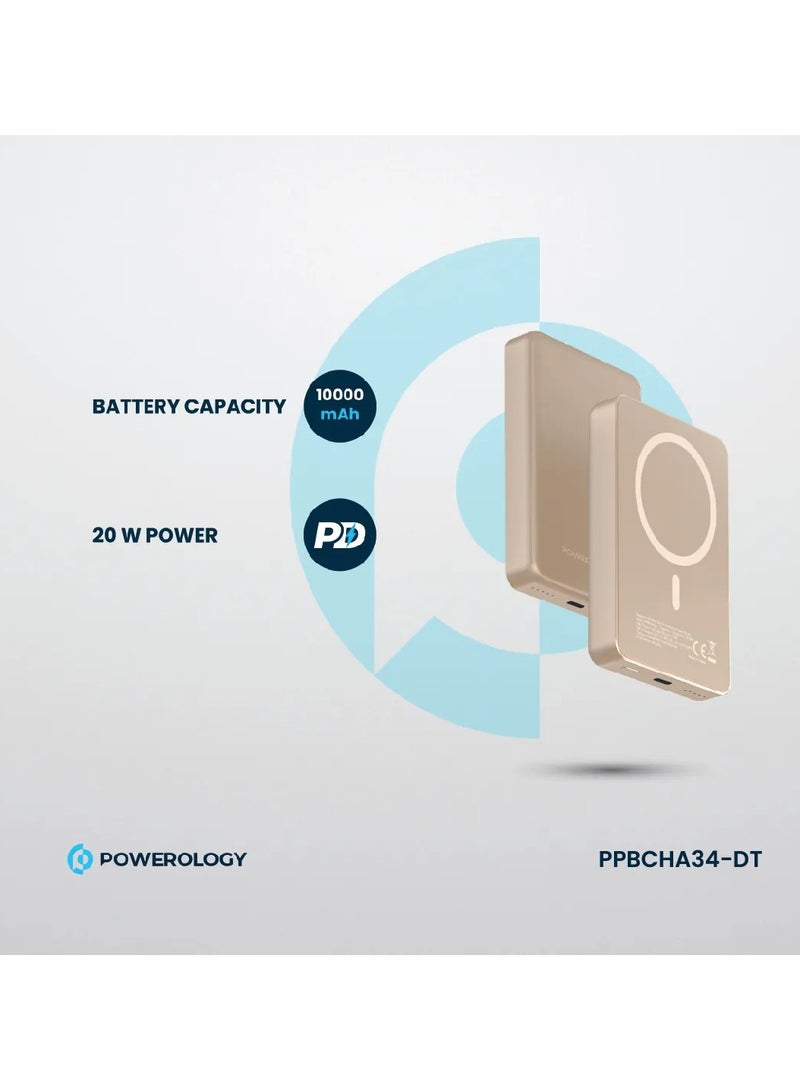 Powerology 10000mAh MagSafe Aluminum Power Bank PD 20W / Compact Design / 15W Wireless Output / Simultaneous Charging / Input & Output / Li-polymer Battery - Desert Titanium - Image 3