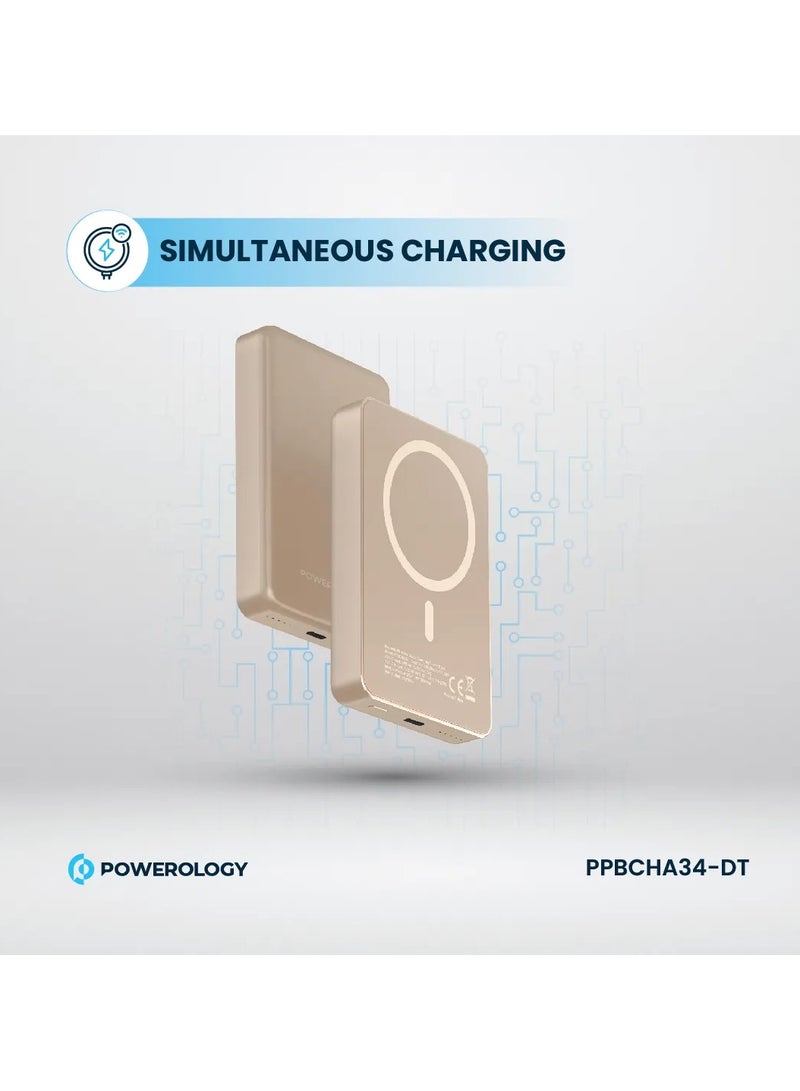 Powerology 10000mAh MagSafe Aluminum Power Bank PD 20W / Compact Design / 15W Wireless Output / Simultaneous Charging / Input & Output / Li-polymer Battery - Desert Titanium - Image 4