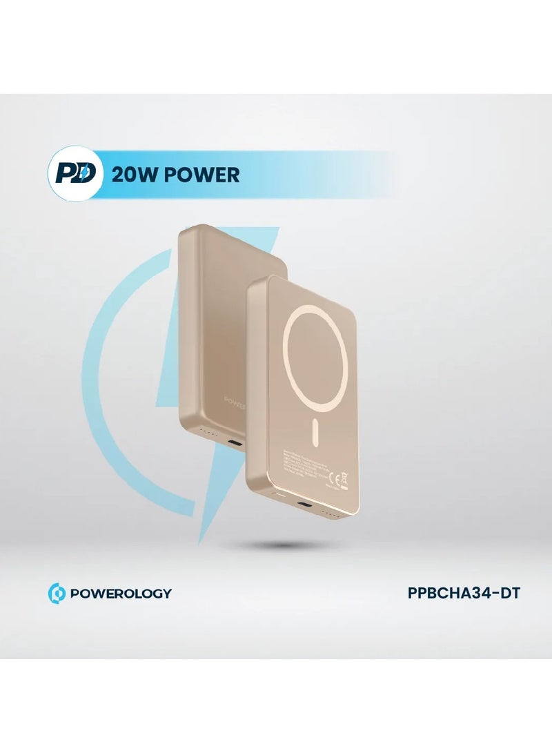 Powerology 10000mAh MagSafe Aluminum Power Bank PD 20W / Compact Design / 15W Wireless Output / Simultaneous Charging / Input & Output / Li-polymer Battery - Desert Titanium - Image 5