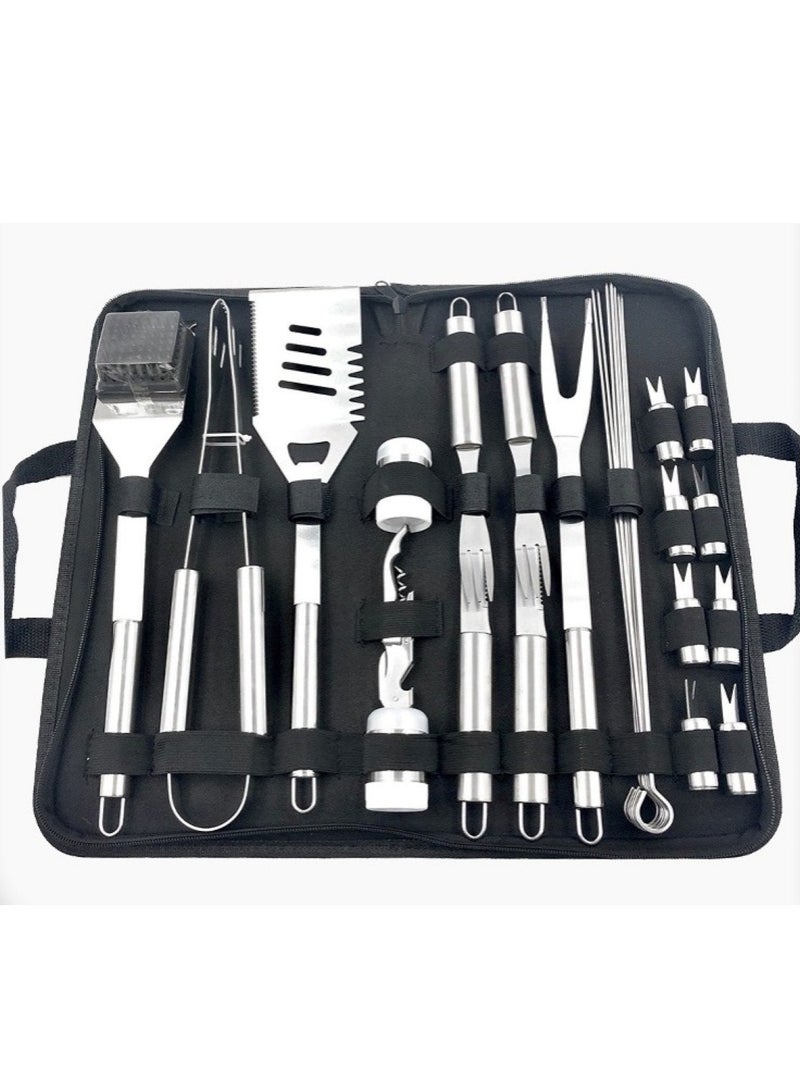 Huitich 29-Piece Stainless Steel BBQ Accessories Set with Storage Bag Black - Image 1