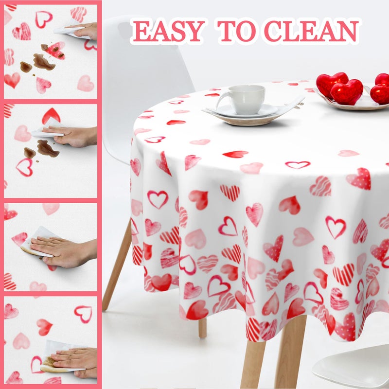 JYKCUL Happy Valentine's Day Tablecloth Round 60 Inch, Love Heart Table Cloth Washable Table Cover for Anniversary Wedding Party Picnic Kitchen Dinner Decor - Image 5