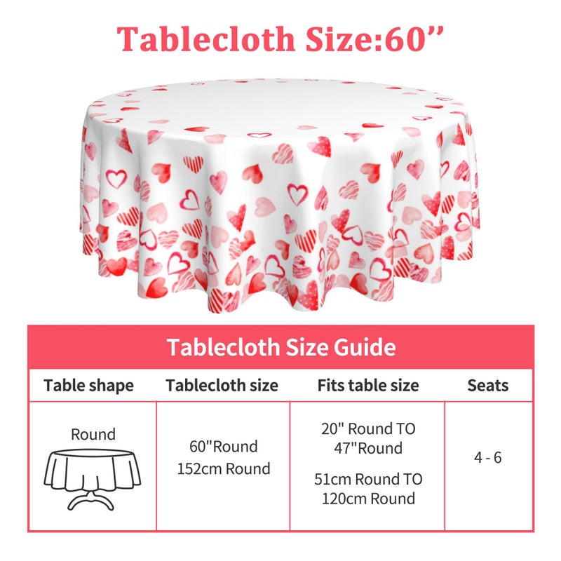 JYKCUL Happy Valentine's Day Tablecloth Round 60 Inch, Love Heart Table Cloth Washable Table Cover for Anniversary Wedding Party Picnic Kitchen Dinner Decor - Image 3