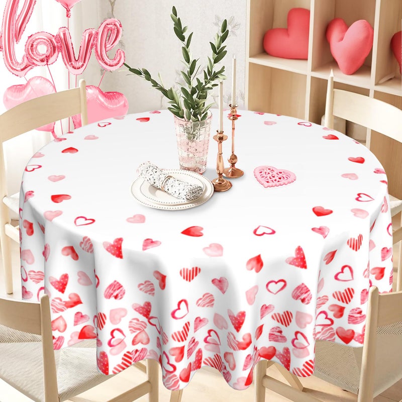 JYKCUL Happy Valentine's Day Tablecloth Round 60 Inch, Love Heart Table Cloth Washable Table Cover for Anniversary Wedding Party Picnic Kitchen Dinner Decor - Image 2