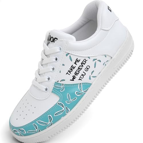 DOGO White Sneakers for Women - Handmade Women's Fashion Sneakers, Vegan Leather and Unique Design Dice Sneakers Koala Hug Design, Size 6 - Image 1