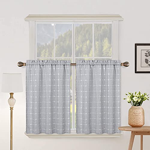 CAROMIO CAROMIO Farmhouse Kitchen Curtains 30 Inch Length Short Boho Linen Small Window Curtains for Cafe Bathroom Basement Grey 2 Panels 