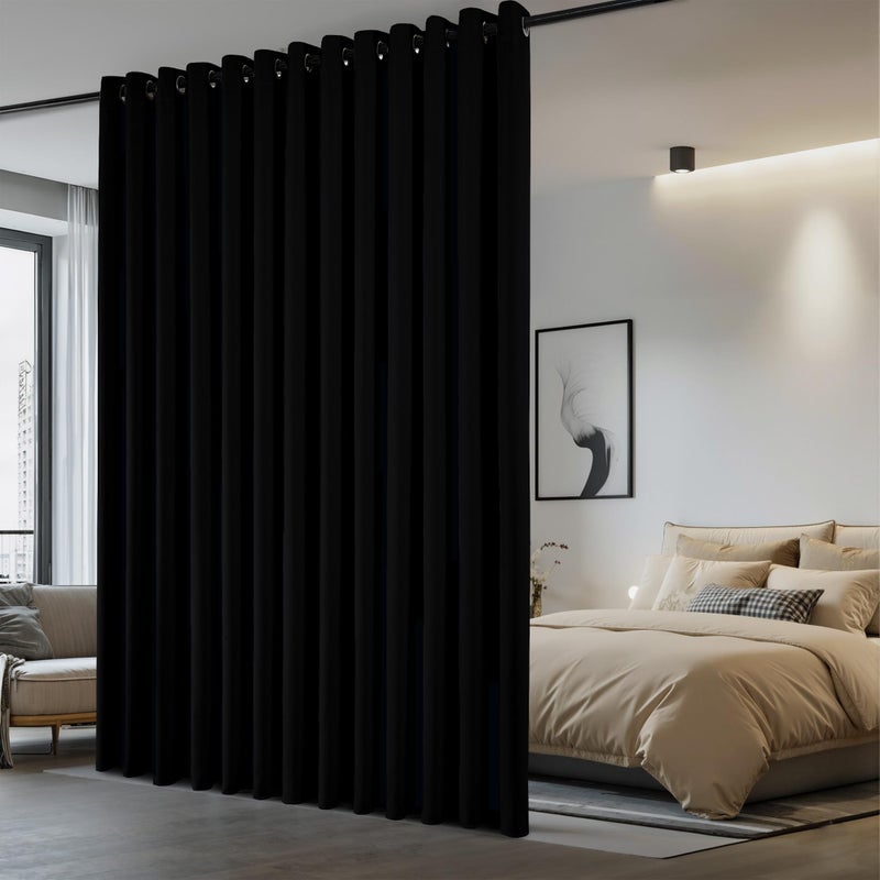NICETOWN Closet Door Curtain, Room Dividers Panel Screens Partitions, Wide Width Grommet Top Modern Privacy Heavy Room Divider, Commercial Room Dividers (1 PCs, 8ft Tall x 15ft Wide, Black) - Image 1