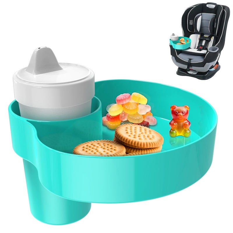 PPTSLID Car Seat Cup Holder Snack Tray: Travel Tray for Kids Car Seat Tray for Kids Travel, Console Cup Holder Food Drink Tray, Toddler Road Trip Travel Essential Accessories, Teal - Image 1