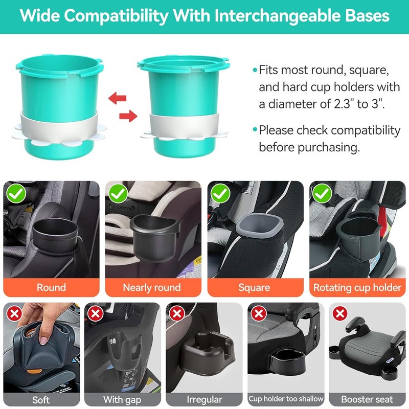 PPTSLID Car Seat Cup Holder Snack Tray: Travel Tray for Kids Car Seat Tray for Kids Travel, Console Cup Holder Food Drink Tray, Toddler Road Trip Travel Essential Accessories, Teal - Image 3