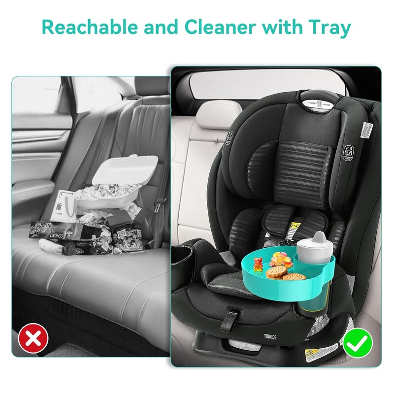 PPTSLID Car Seat Cup Holder Snack Tray: Travel Tray for Kids Car Seat Tray for Kids Travel, Console Cup Holder Food Drink Tray, Toddler Road Trip Travel Essential Accessories, Teal - Image 5