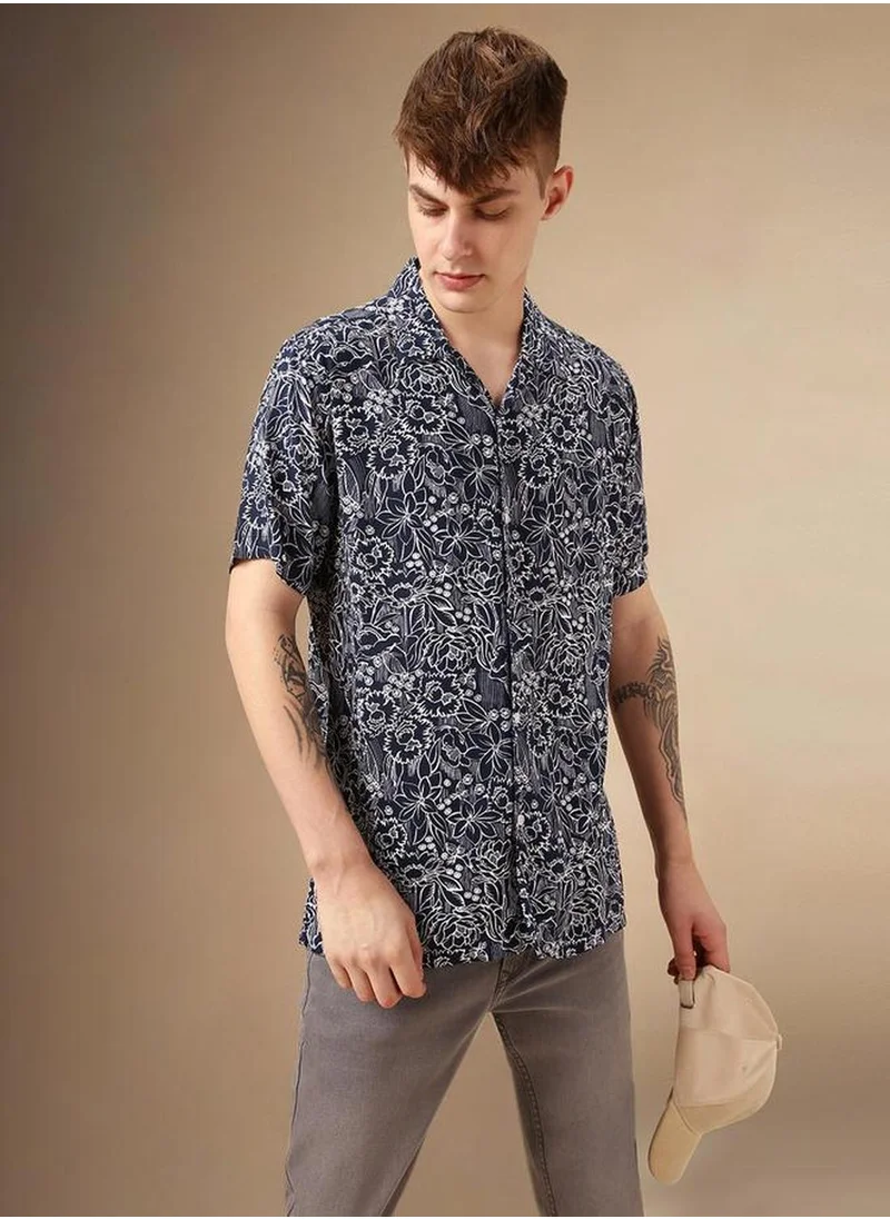 دينيس لينغو Men's Multicoloured Rayon Printed Button Down Relaxed Fit Shirt