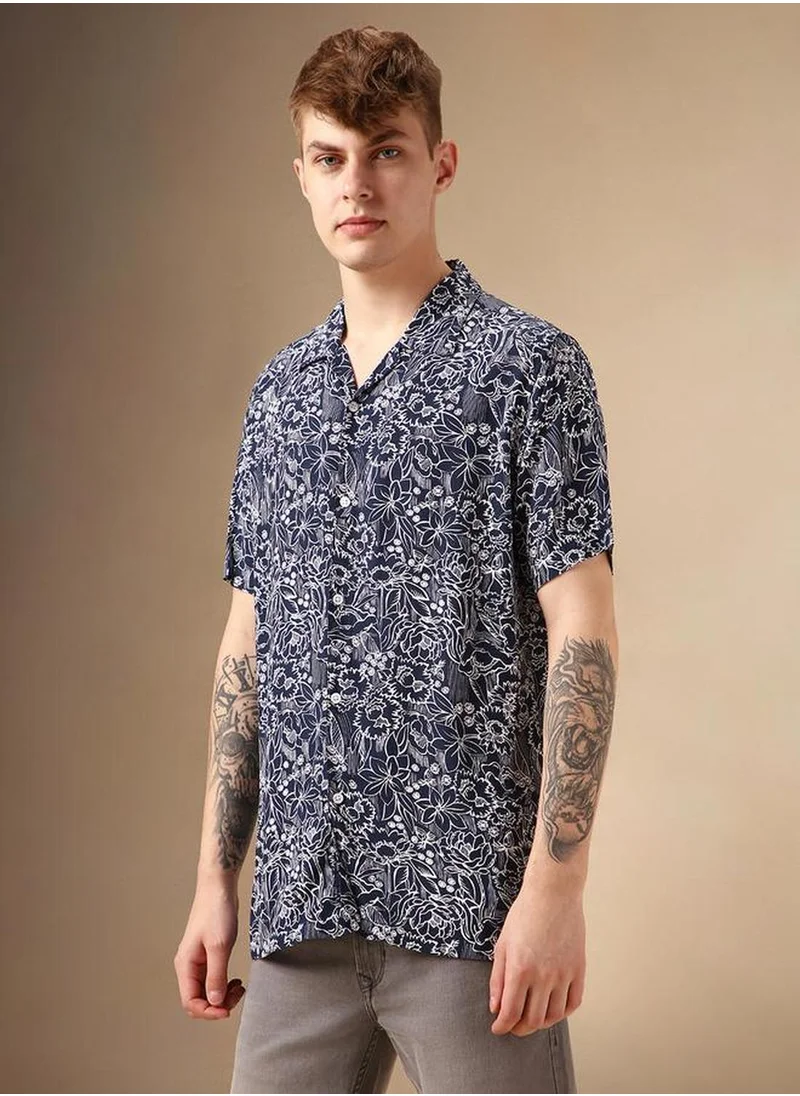 دينيس لينغو Men's Multicoloured Rayon Printed Button Down Relaxed Fit Shirt