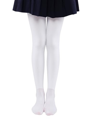 EVERSWE Girls Winter Warm Fleece Lined Tights Thick Dance Tights (6-8, White) - Image 2