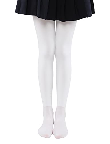 EVERSWE Girls Winter Warm Fleece Lined Tights Thick Dance Tights (6-8, White) - Image 1