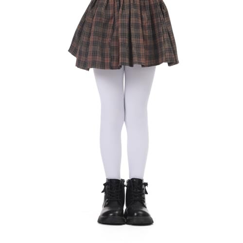 EVERSWE Girls Winter Warm Fleece Lined Tights Thick Dance Tights (6-8, White) - Image 5