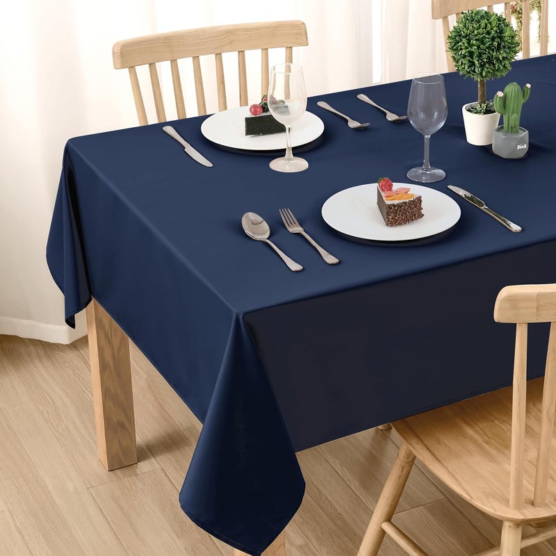 DWCN Dark Blue Tablecloth Outdoor Weatherproof 140 x 220 cm Stain Protection Washable Water-Repellent Table Linen Wipe Clean Waterproof Tablecloth for Dining Room, Garden, Party, Weddings or Household - Image 1
