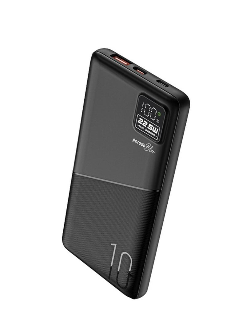 porodo Quick Charge Power Bank with USB-A & USB-C Outputs, 10000mAh Battery Capacity, Digital Display, 20W Power Delivery - Black - Image 1