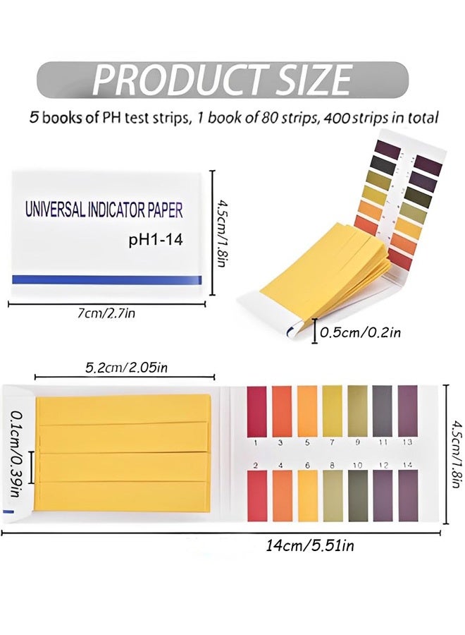 5 عبوات من شرائط اختبار الأس الهيدروجيني 400 شريط شرائط اختبار ورق عصير الليمون الاحترافية الشاملة نطاق كامل الأس الهيدروجيني 1-14 اختبار الماء واللعاب والصابون والبول والسوائل الغذائية والتربة والتجارب الكيميائية - Image 2
