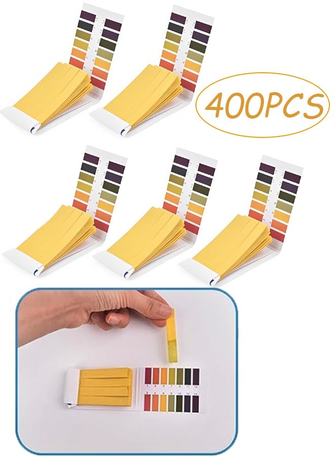 5 عبوات من شرائط اختبار الأس الهيدروجيني 400 شريط شرائط اختبار ورق عصير الليمون الاحترافية الشاملة نطاق كامل الأس الهيدروجيني 1-14 اختبار الماء واللعاب والصابون والبول والسوائل الغذائية والتربة والتجارب الكيميائية - Image 1