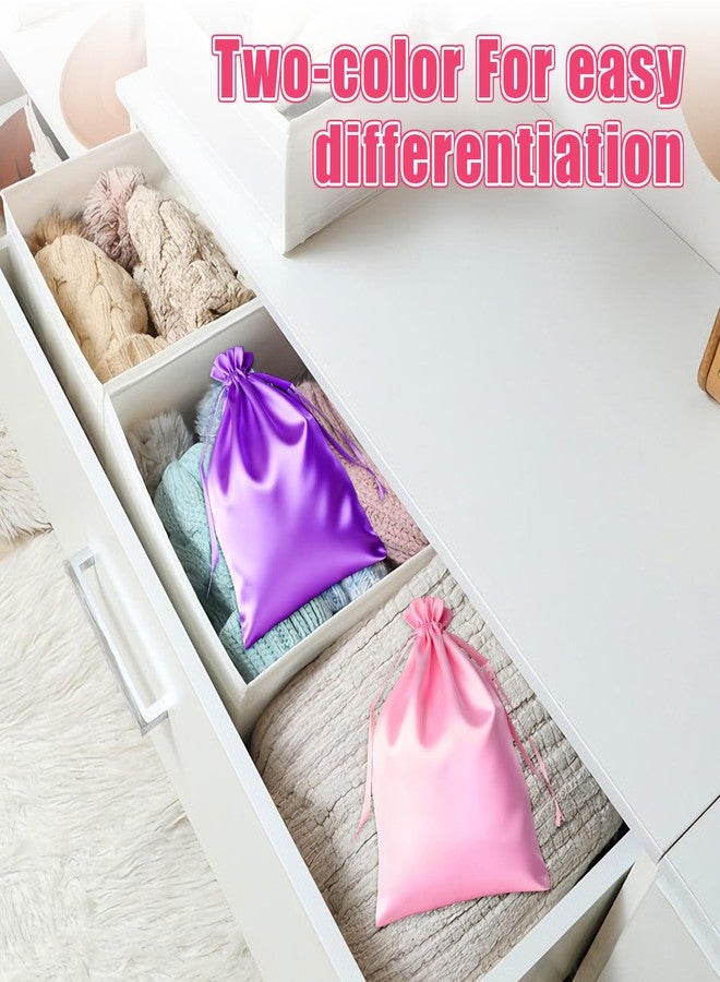 LUSTRIB 2 Pcs Satin Wig Storage Bags with Drawstring, 10 x 14inch Silk Wig Bags for Multiple Wigs, Hair Extensions, Weaves Organizer (Pink & Purple) - Image 4