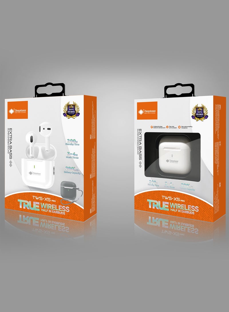 Deepbass TWS-X5 برو: سماعات أذن لاسلكية حقيقية X-TRA BASS™ | تصميم نصف داخل الأذن | صوت ديناميكي برو - أبيض - Image 3