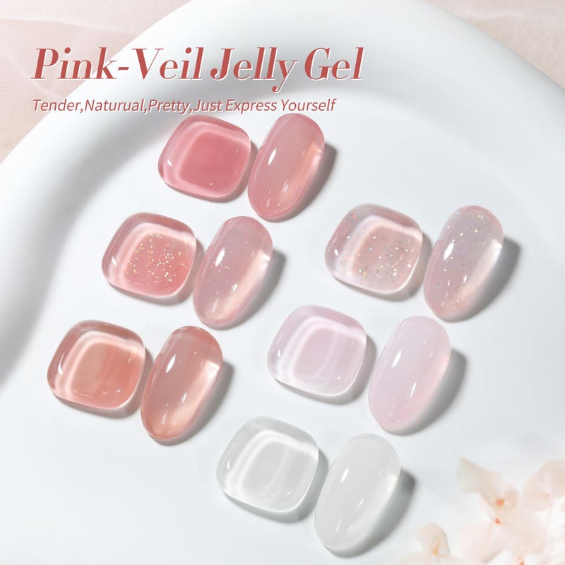 Born Pretty Jelly Gel Nail Polish, Sheer Gel Nail Polish, Milky Pink Nude Crystal Transparent Gel Polish Gel Manicure DIY Salon Nail Art Gifts Women Girls 7ML 6PCS - Image 5