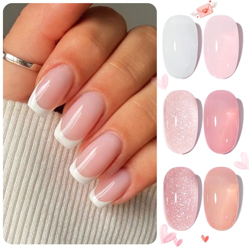Born Pretty Jelly Gel Nail Polish, Sheer Gel Nail Polish, Milky Pink Nude Crystal Transparent Gel Polish Gel Manicure DIY Salon Nail Art Gifts Women Girls 7ML 6PCS - Image 1