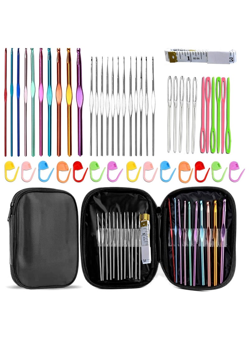 Crochet Hooks Set 10 Aluminum Needles + 12 Stainless Steel Needles 14 Pin for Fours 5 Non-Press Needles Large Hole Hook Accessories for Beginners and Professionals 48 Pieces  - Image 1