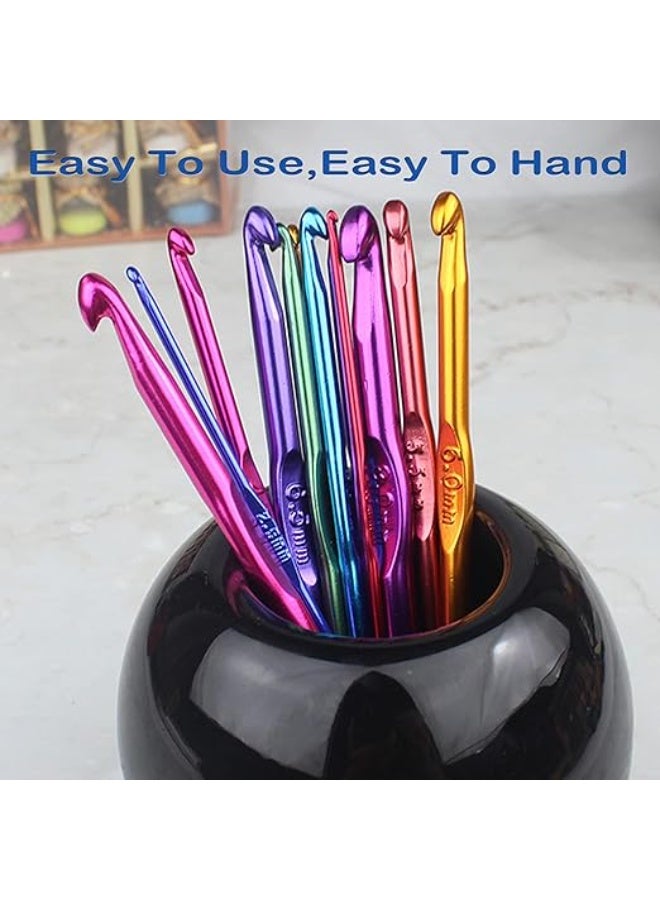 مجموعة خطافات الكروشيه 10 إبر من الألومنيوم + 12 إبرة من الفولاذ المقاوم للصدأ 14 دبوسًا للأربعة 5 إبر غير قابلة للضغط ملحقات خطاف بفتحة كبيرة للمبتدئين والمحترفين 48 قطعة - Image 3