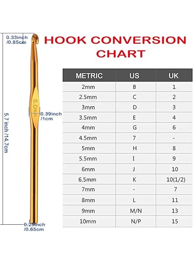 مجموعة خطافات الكروشيه 10 إبر من الألومنيوم + 12 إبرة من الفولاذ المقاوم للصدأ 14 دبوسًا للأربعة 5 إبر غير قابلة للضغط ملحقات خطاف بفتحة كبيرة للمبتدئين والمحترفين 48 قطعة - Image 2