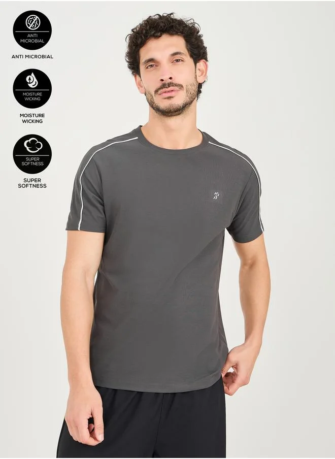 Styli Micro Pique Knit Contrast Overlock Seam Workout T-shirt